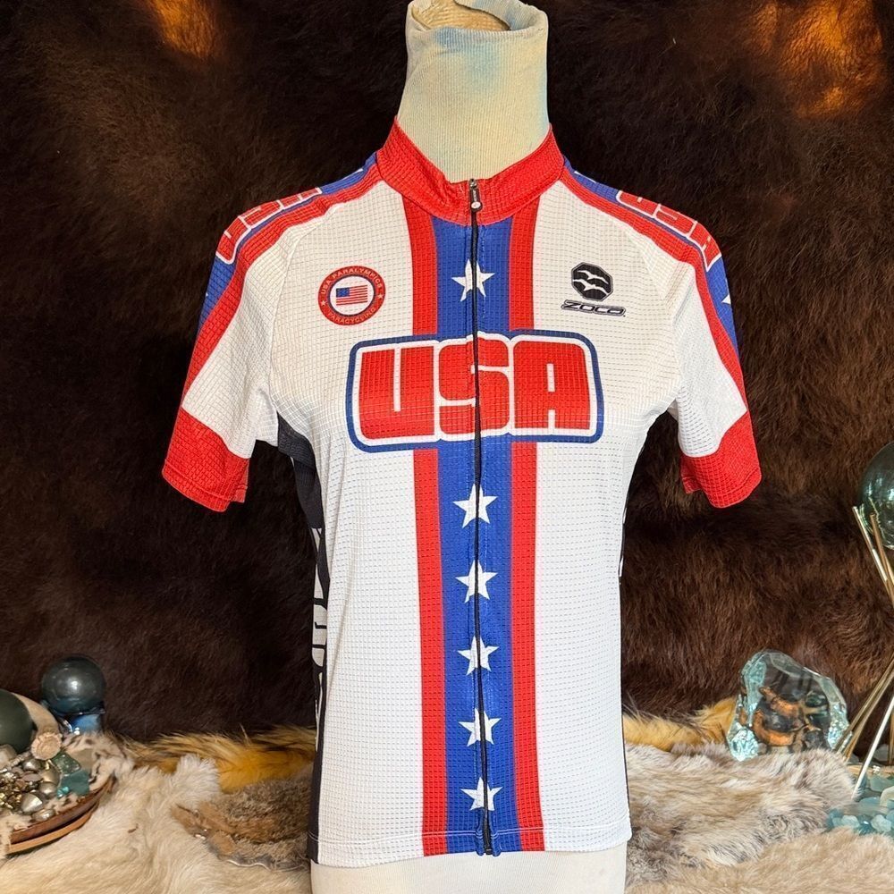 USA Themed Cycling Jersey - Red, White, and Blue XS (2850)
